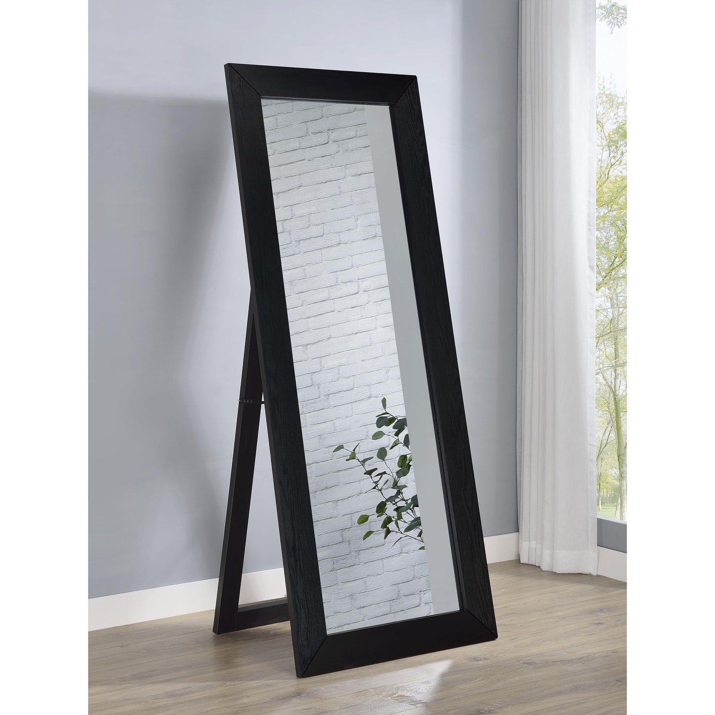  Coaster Furniture Cadence 961653 Tempered Glass Full Length Standing Mirror - Black Oak IMAGE 5