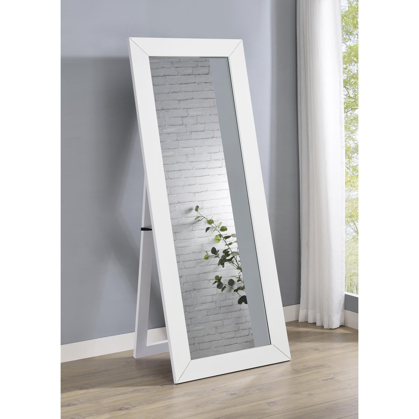  Coaster Furniture Cadence 961656 Tempered Glass Full Length Mirror - White High Gloss IMAGE 6