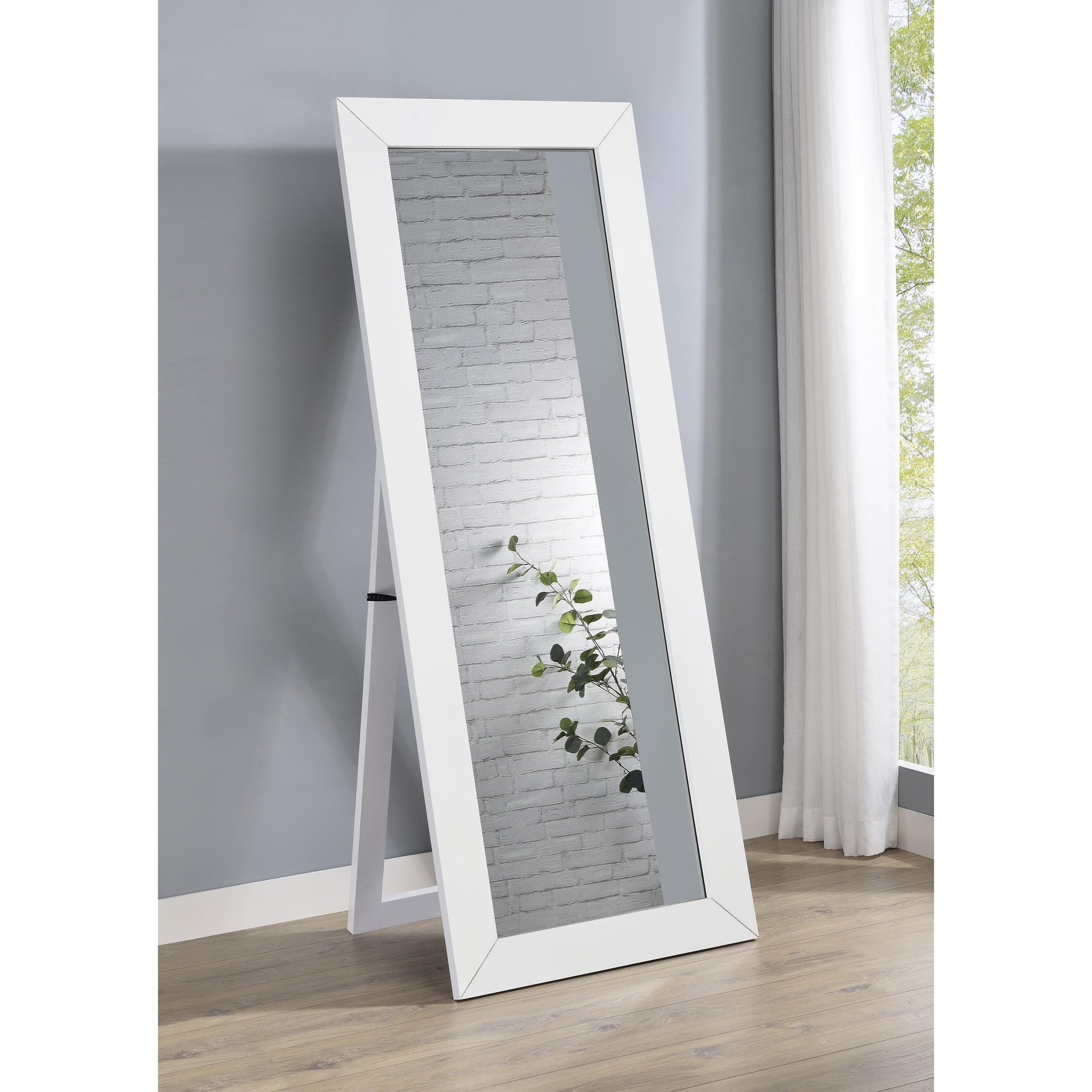  Coaster Furniture Cadence 961656 Tempered Glass Full Length Mirror - White High Gloss IMAGE 6