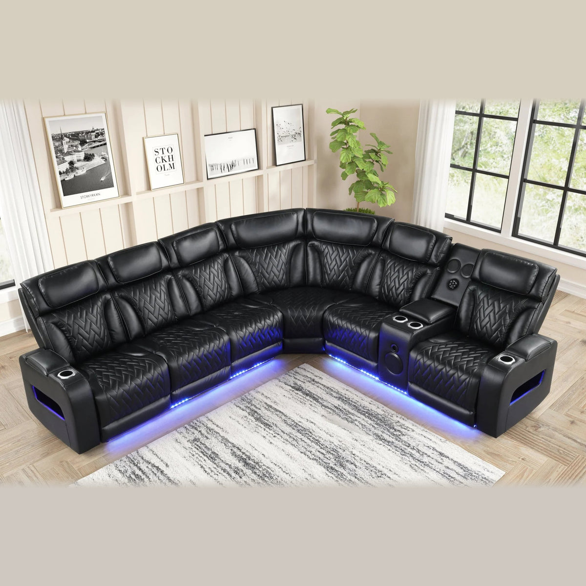 Barcelona power reclining sectional - black
