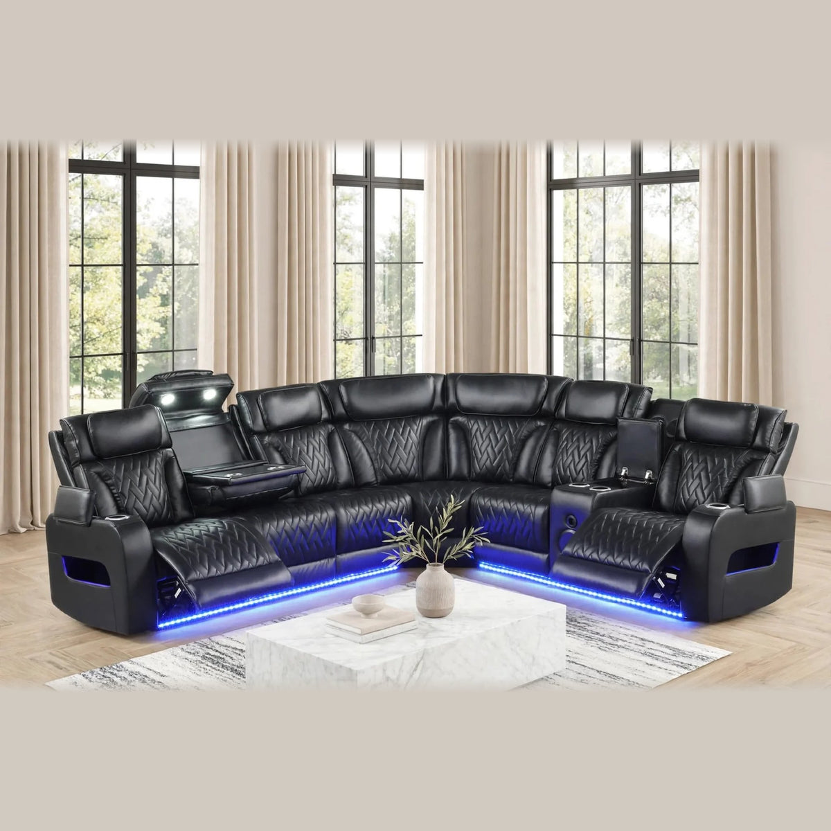 Barcelona power reclining sectional - black