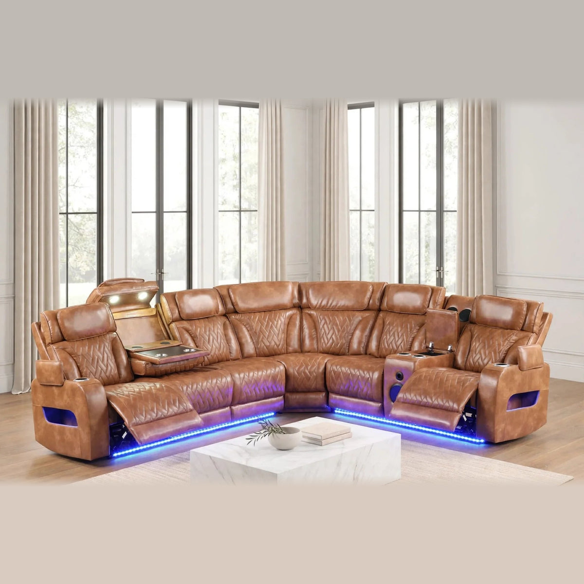 Barcelona power reclining sectional - brown