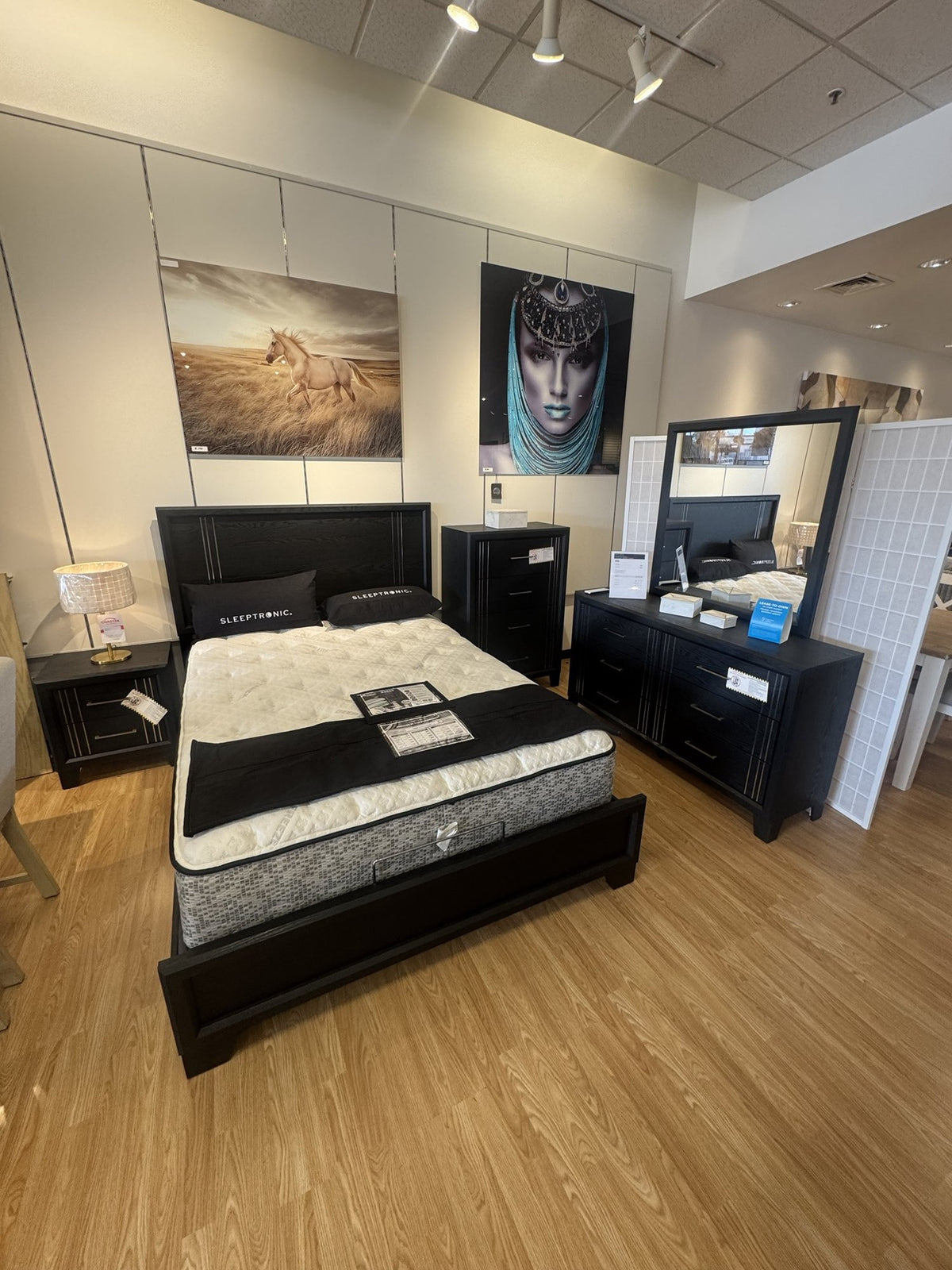 Charlie queen bed with nightstand, chest, dresser and mirror