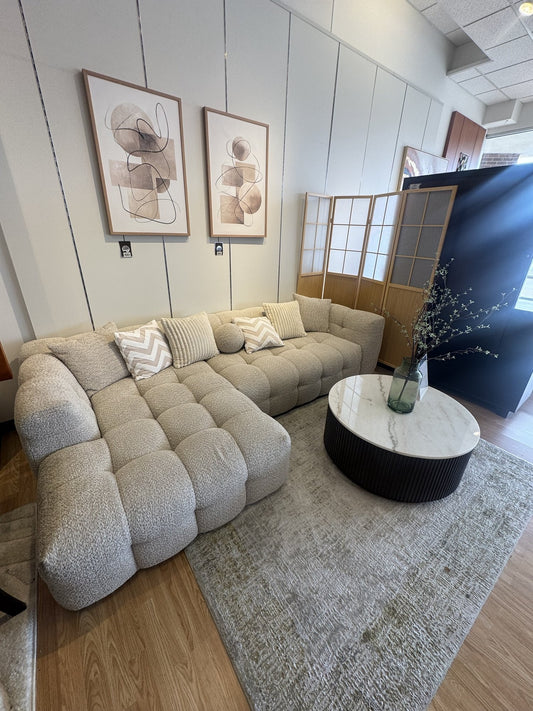 Ivy sand boucle tufted sectional closeout at Palacio Furniture Arlington