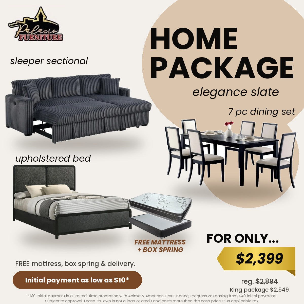 Elegance Home Package Slate + FREE Mattress, Box Spring & Delivery