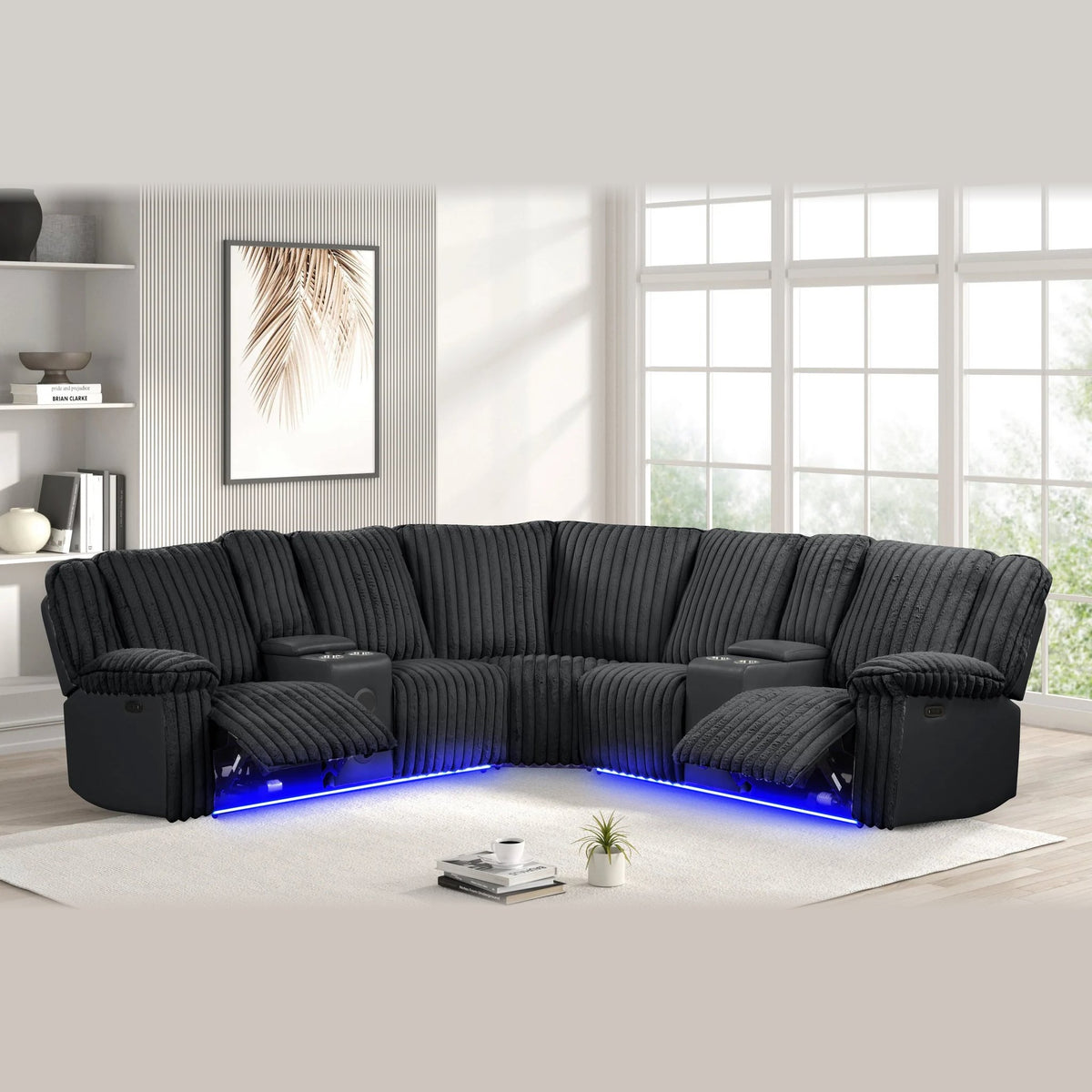 Flash power reclining sectional - black