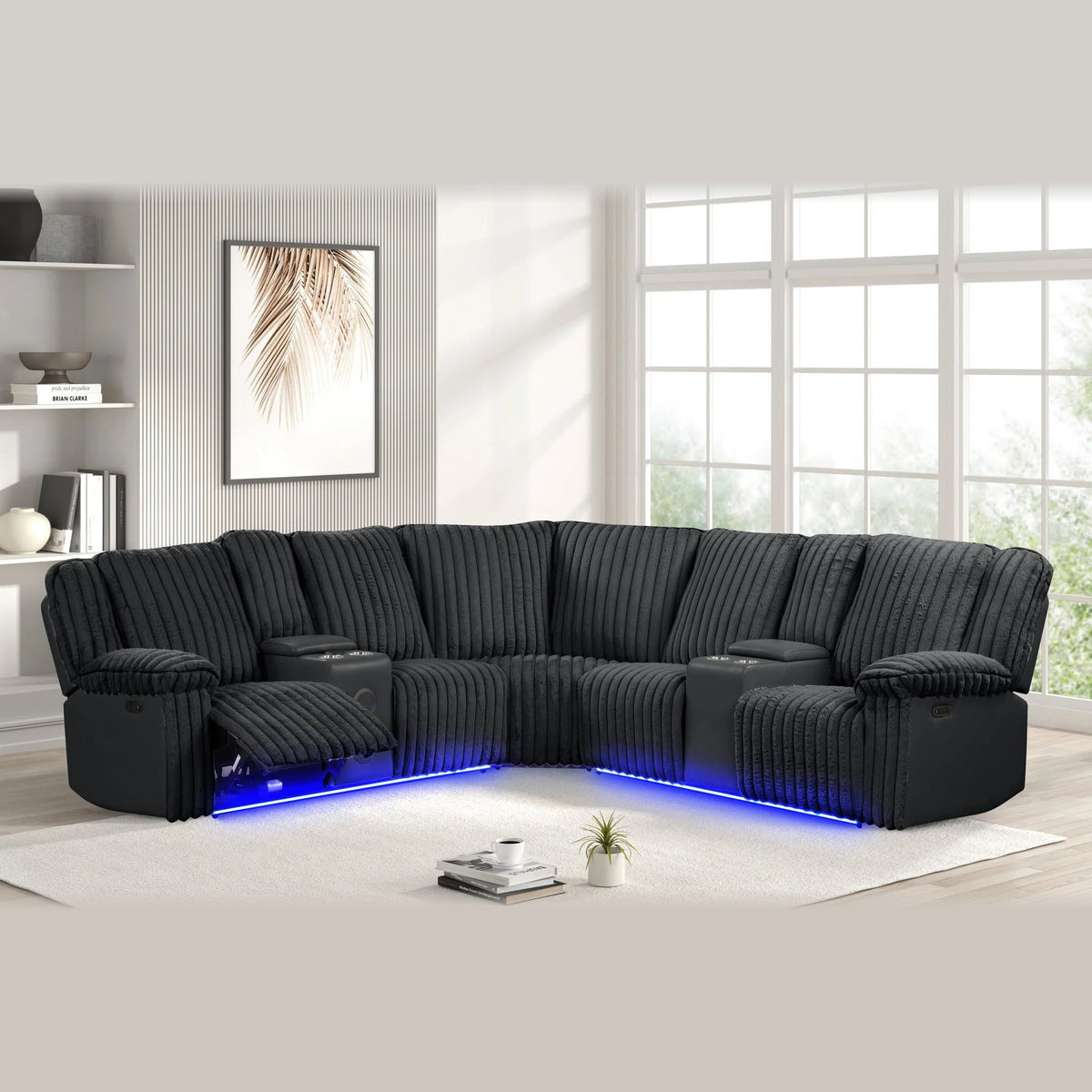 Flash power reclining sectional - black