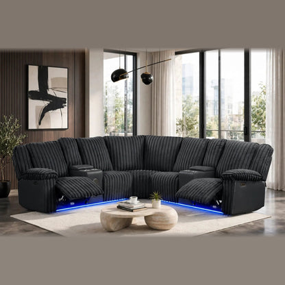 Flash power reclining sectional - black