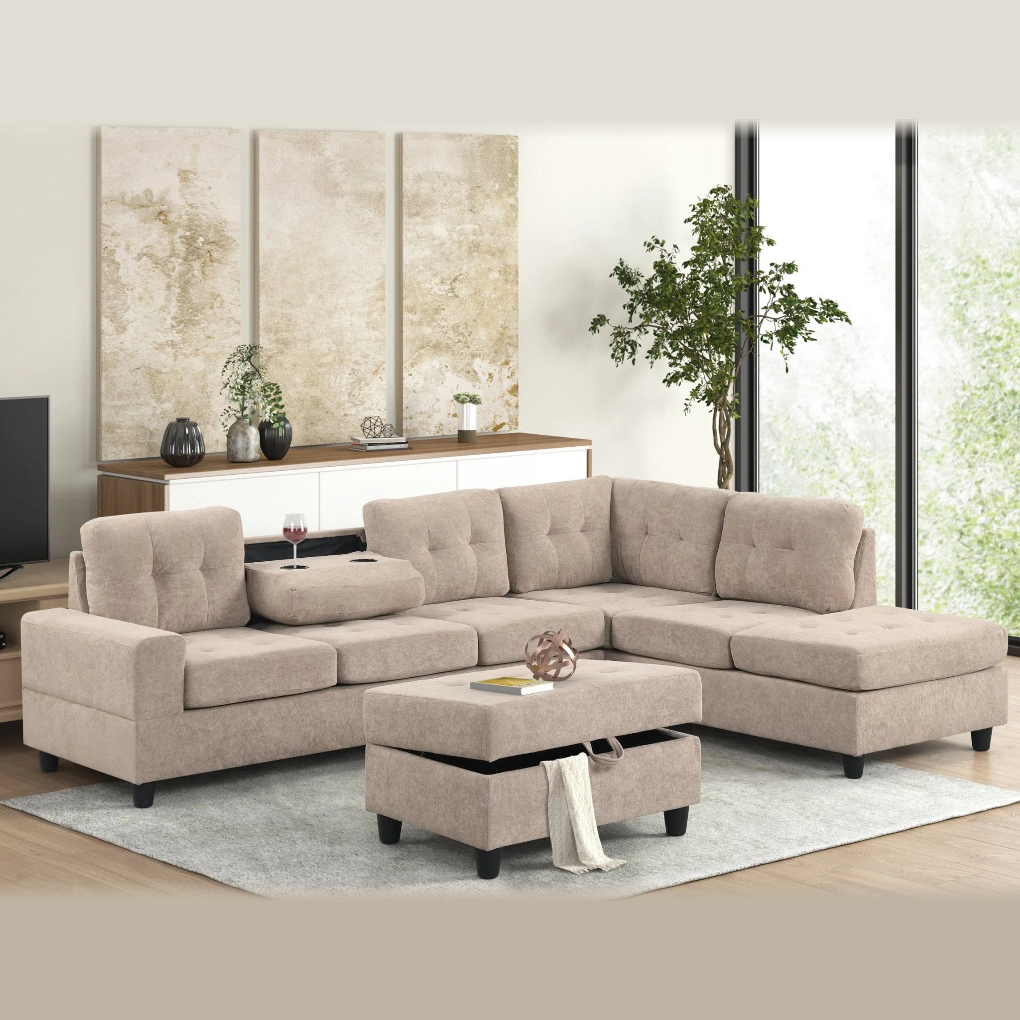 Heights reversible sectional and ottoman – Light Mocha