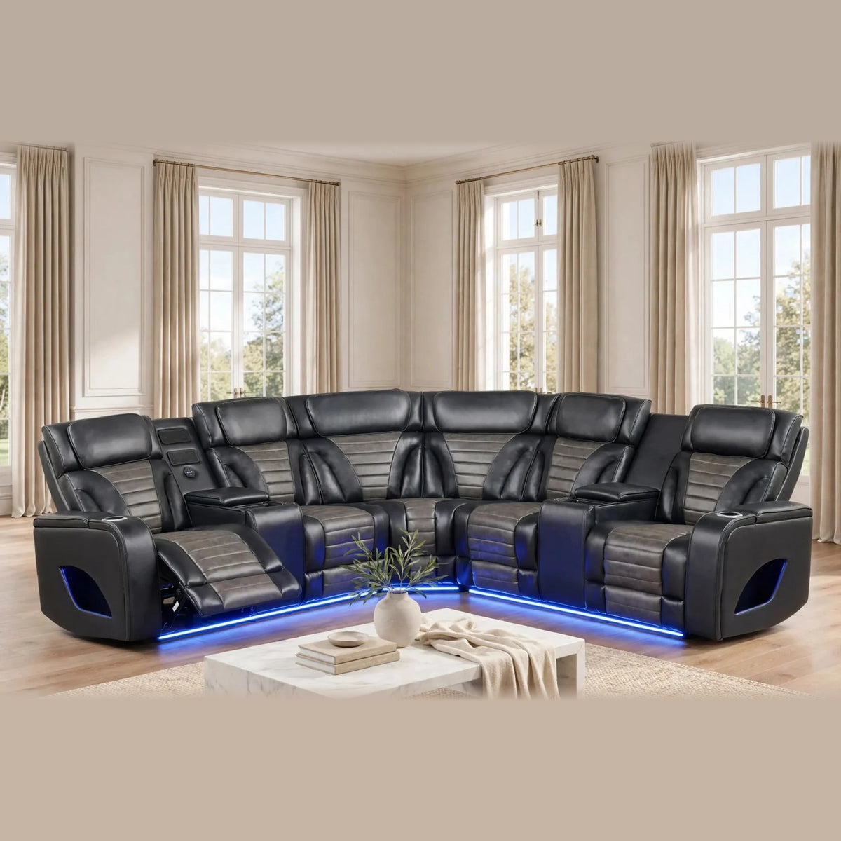 Ibiza power reclining sectional - black