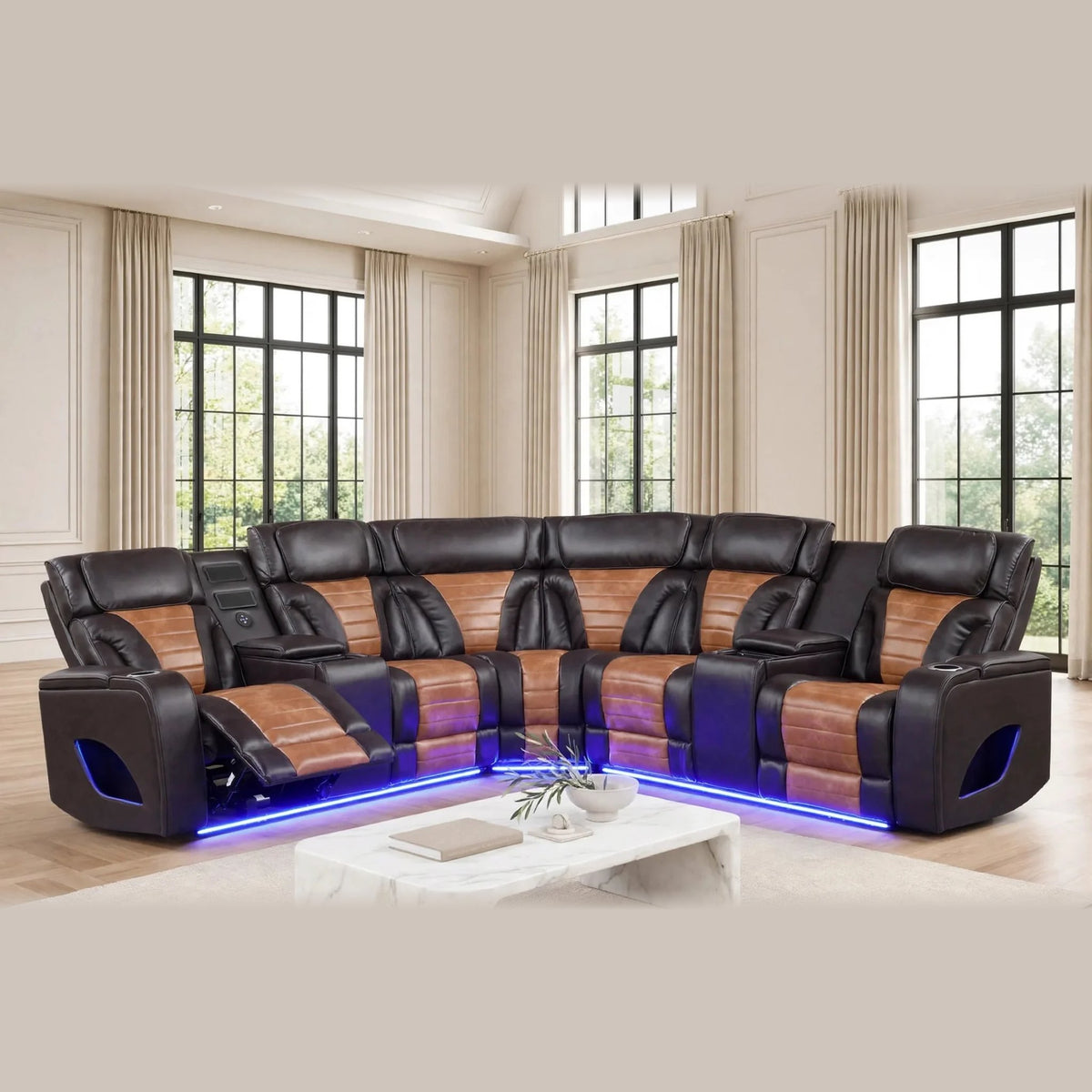Ibiza power reclining sectional - brown