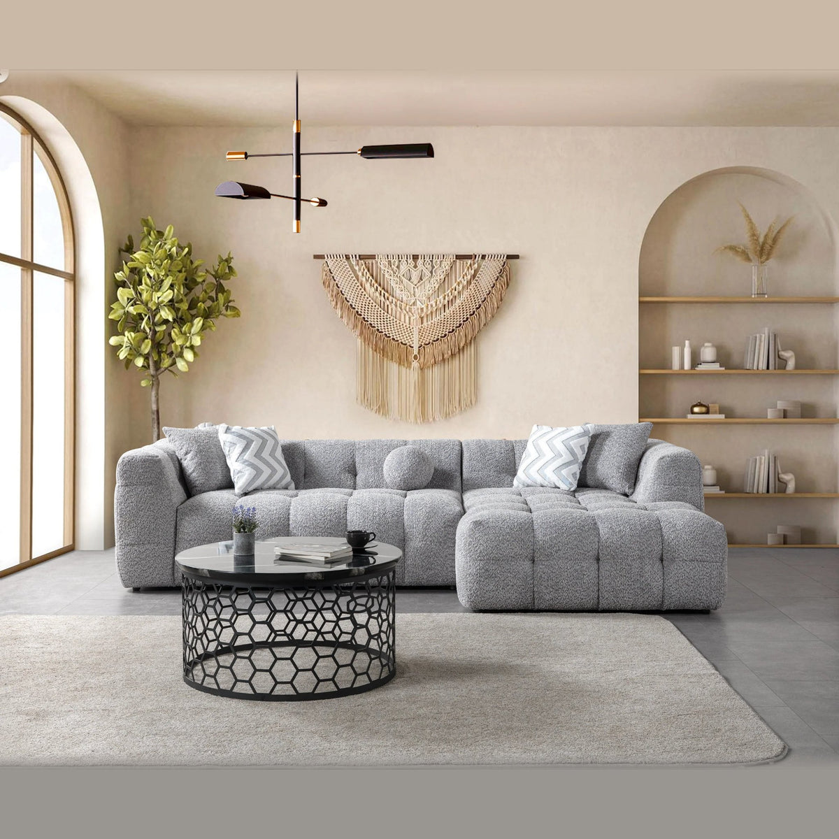 Ivy boucle sectional – Gray – right facing