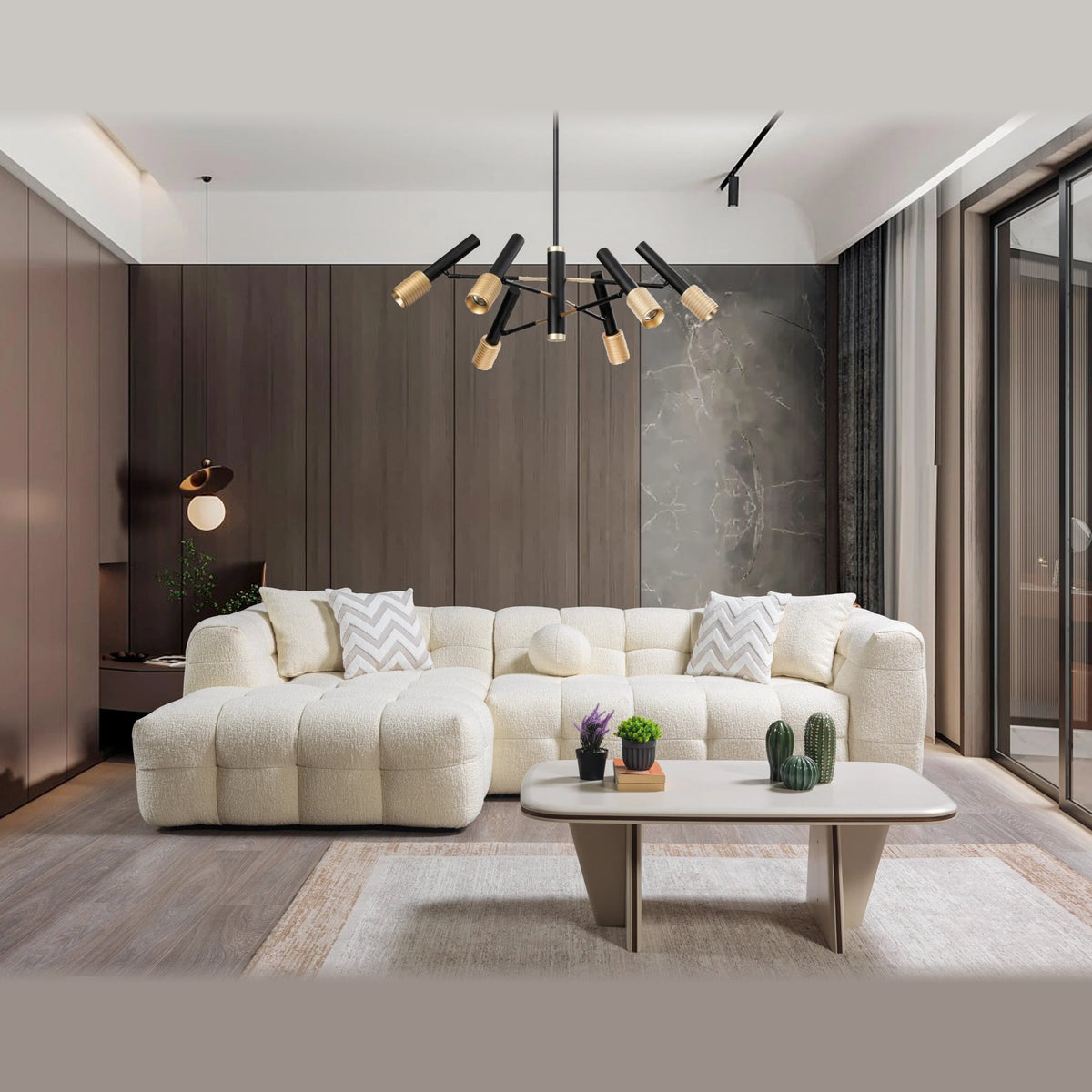 Ivy boucle sectional – Ivory – left facing