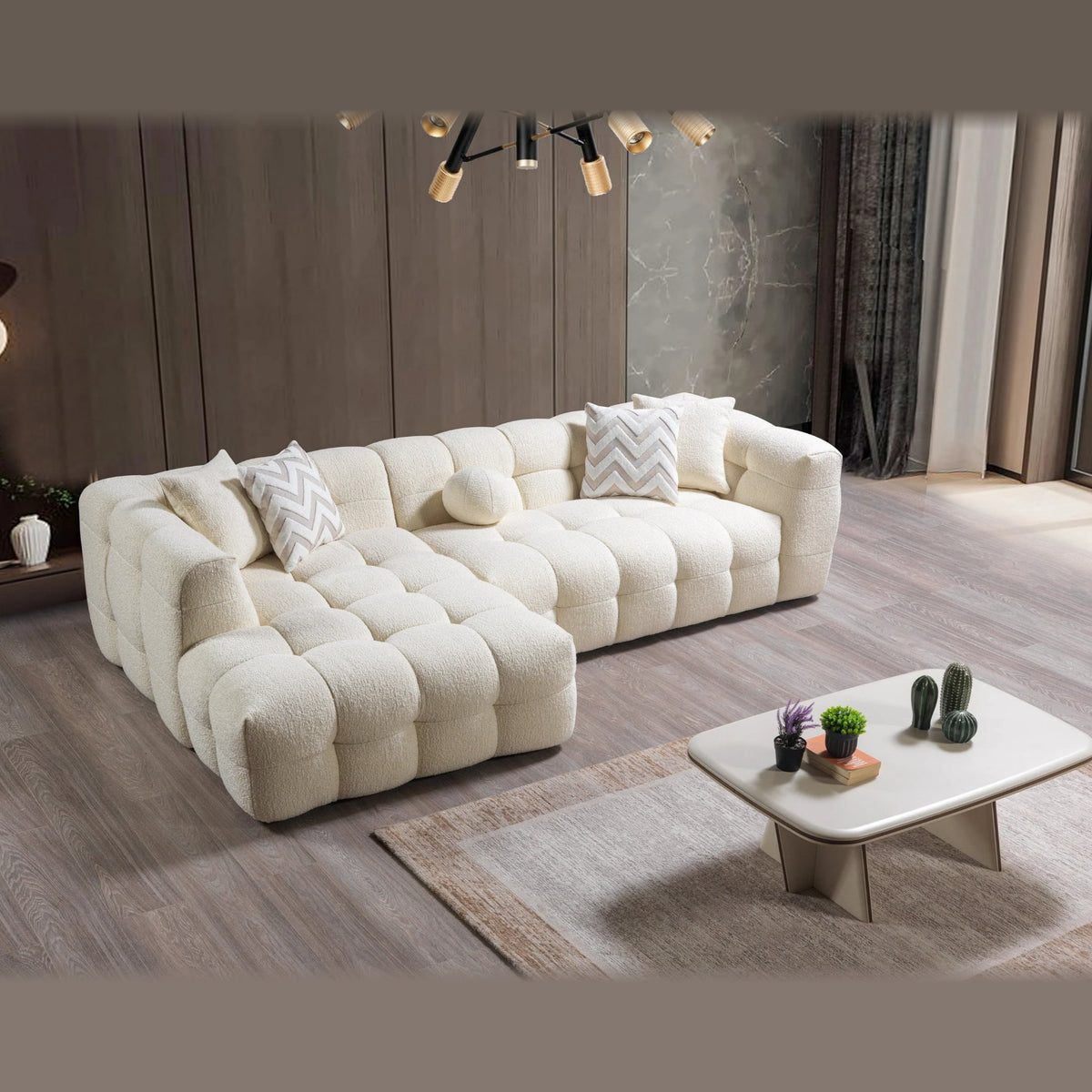 Ivy boucle sectional – Ivory – left facing