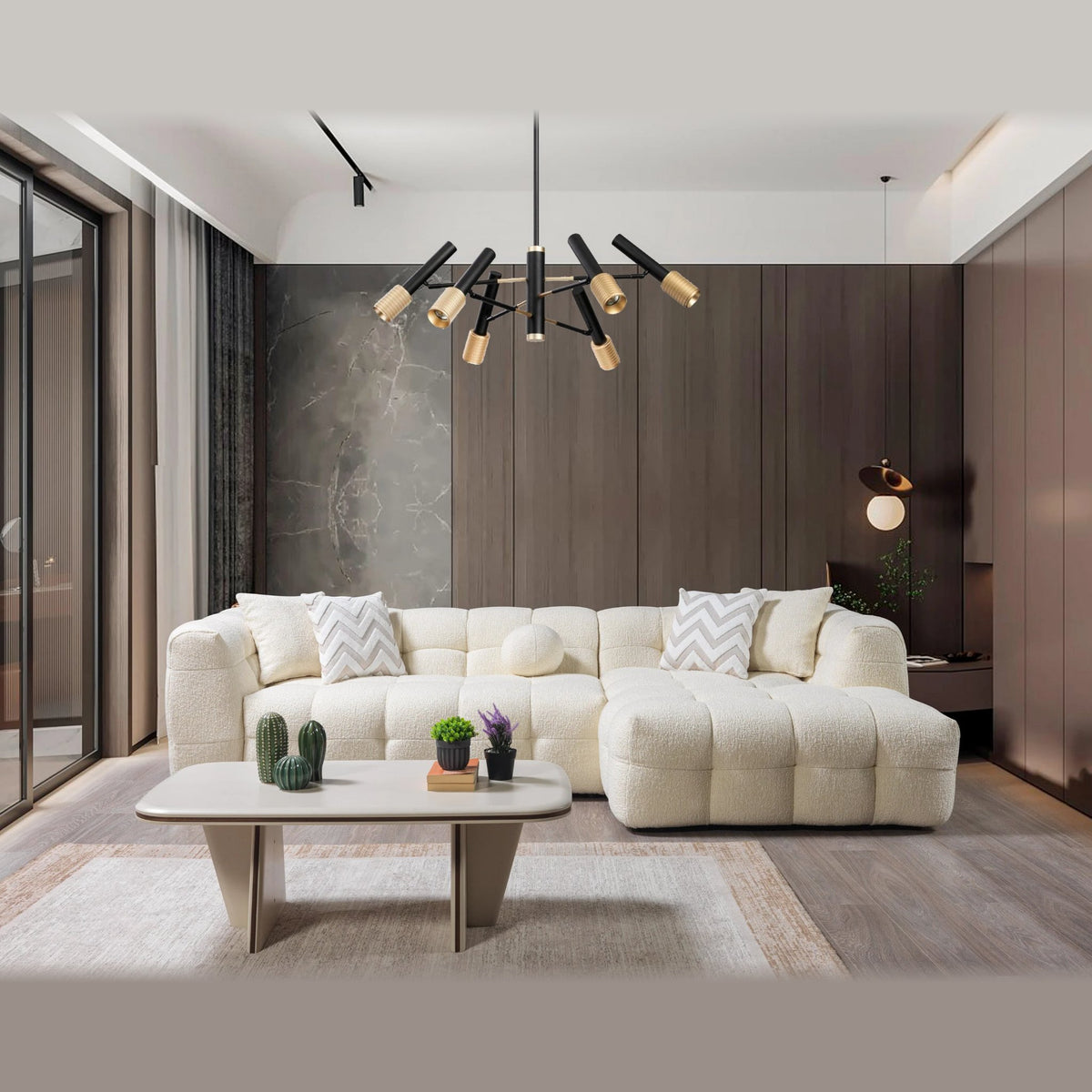 Ivy boucle sectional – Ivory – right facing