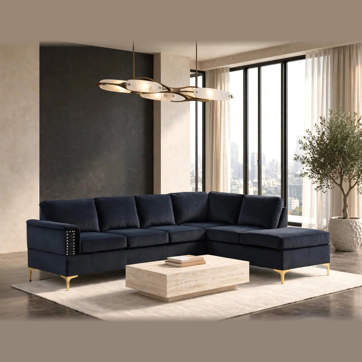 Vogue sectional - black velvet