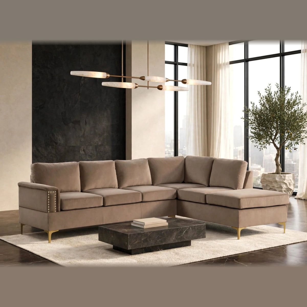 Vogue sectional - latte velvet