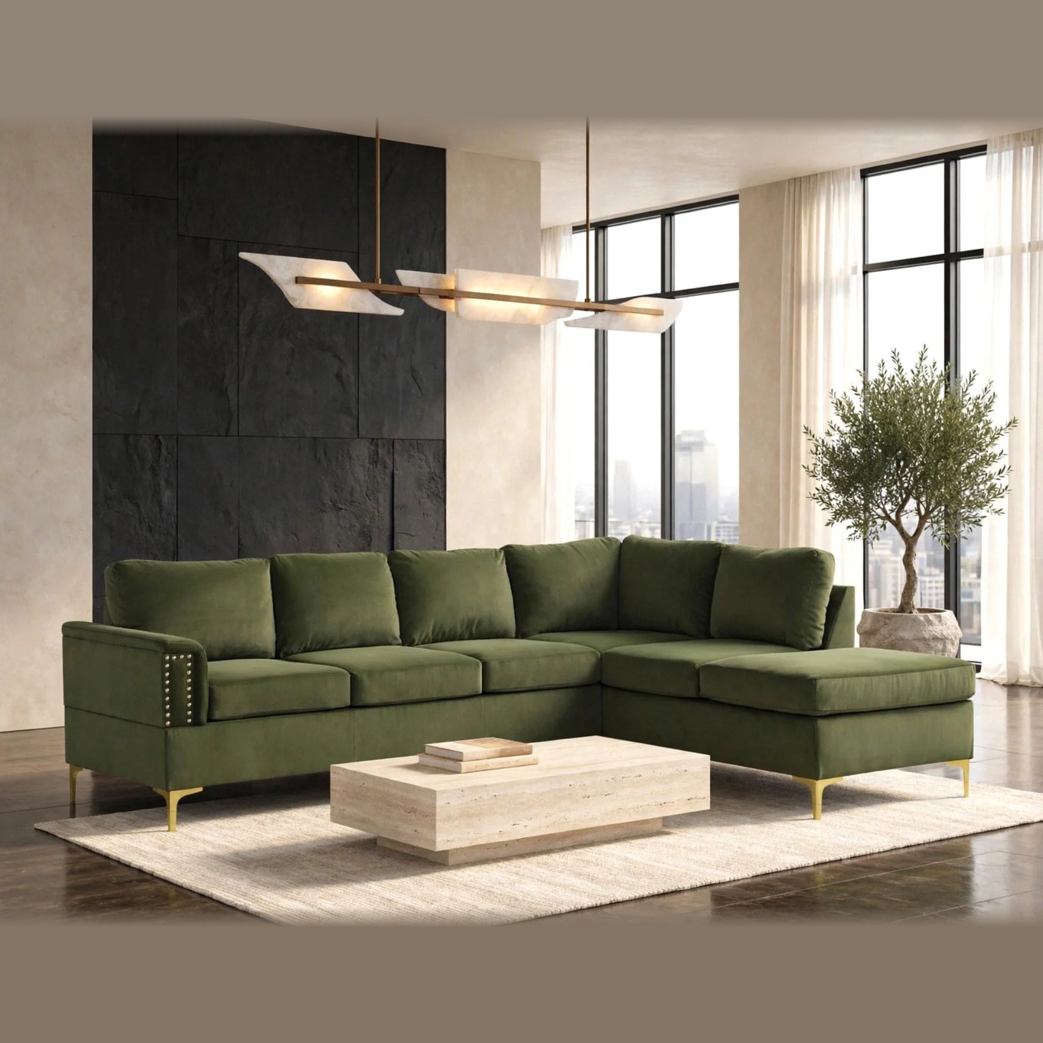 Vogue sectional - olive velvet